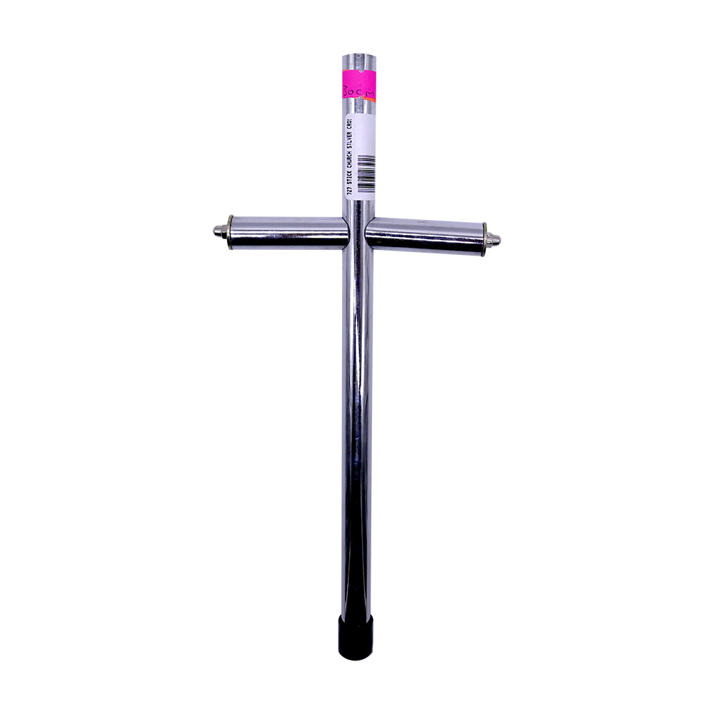 727 STICK CHURCH SILVER CROSS 30CM